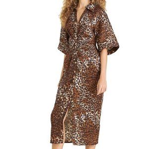 Veronica Beard Seki Leopard Printed Linen Dress - size 0